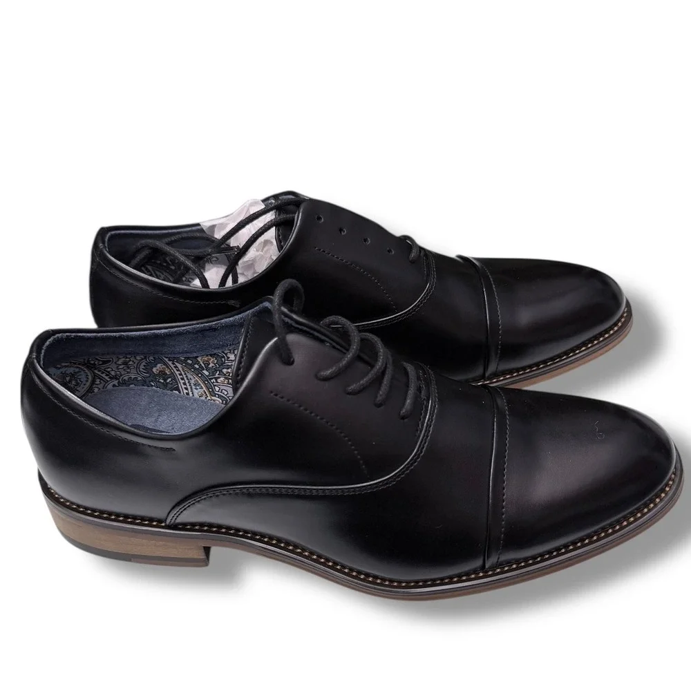 Bruno Marc Men Black PU Leather Cap Toe Oxford Dress Shoes Size US 6.5